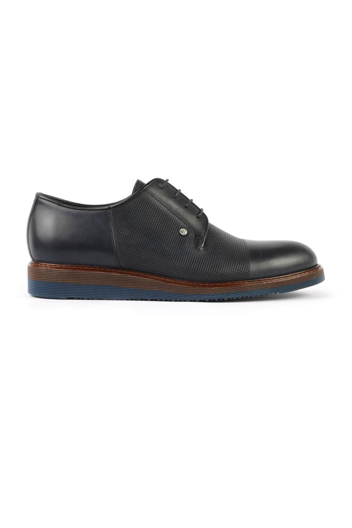 3052 Navy Blue Leather Eva Flat Sole Men's Classic Oxford Shoes - MALLTURK