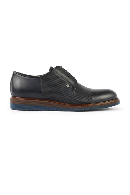 3052 Navy Blue Leather Eva Flat Sole Men's Classic Oxford Shoes - MALLTURK