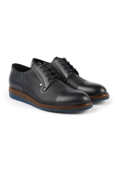 3052 Navy Blue Leather Eva Flat Sole Men's Classic Oxford Shoes - MALLTURK