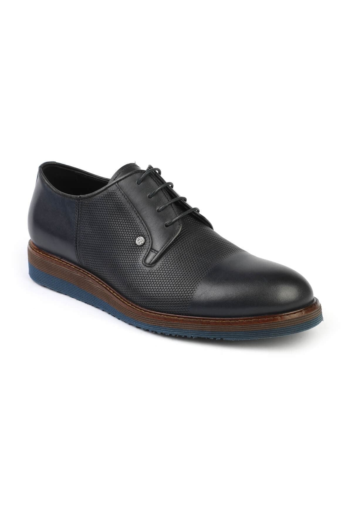 3052 Navy Blue Leather Eva Flat Sole Men's Classic Oxford Shoes - MALLTURK