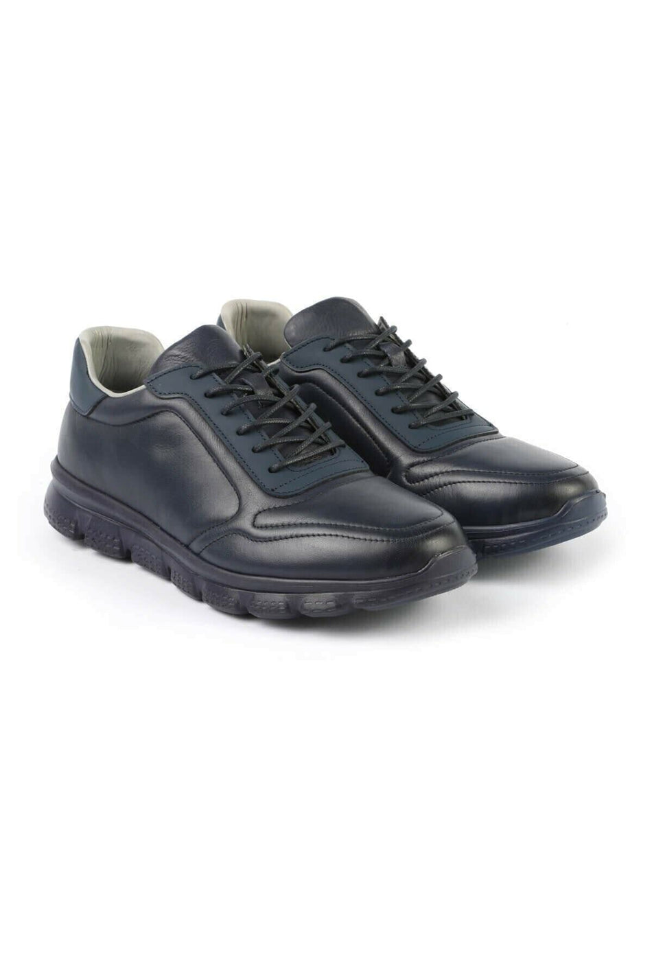 3121 Navy Blue Genuine Leather Men's Sneakers - MALLTURK