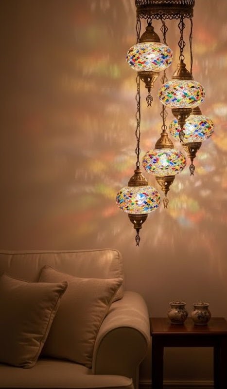 Turkish Mosaic Chandelier – 5 Globe - MALLTURK