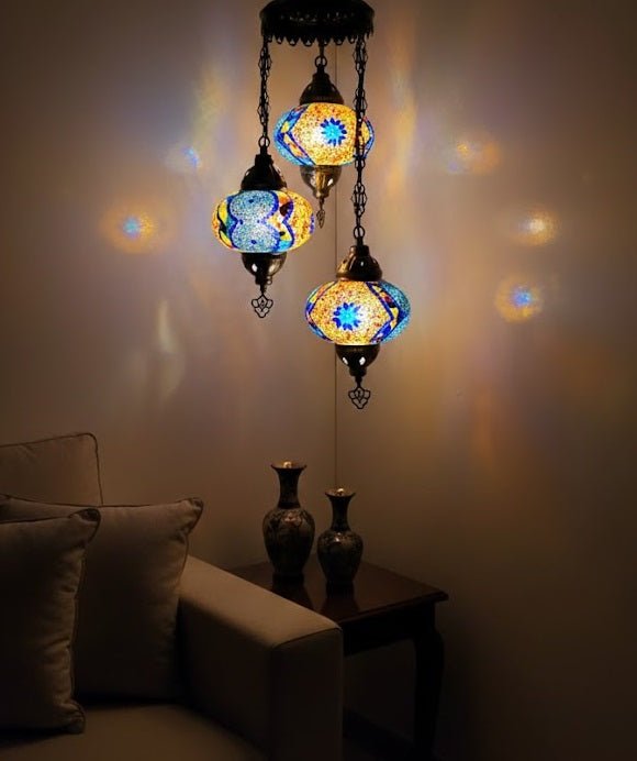 Turkish Mosaic Chandelier – 3 Globe - MALLTURK
