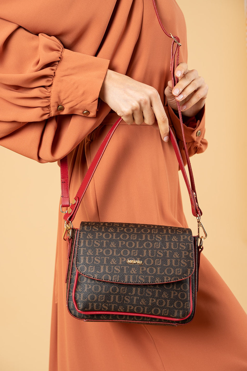 Just Polo Women's Coffee Red Two-Strap 3-Compartment Shoulder and Crossbody Bag JPS2185 Platinum Grey - MALLTURK