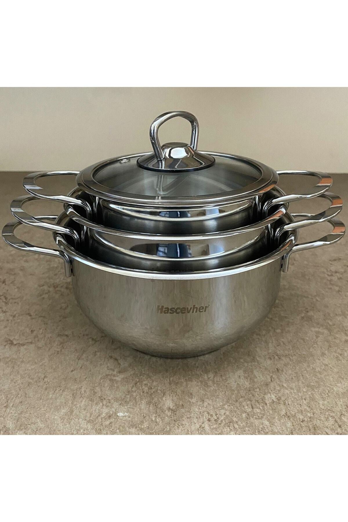 Hascevher 6 Piece Kumsal Cookware Set Cam with Lid- Kulplu - MALLTURK