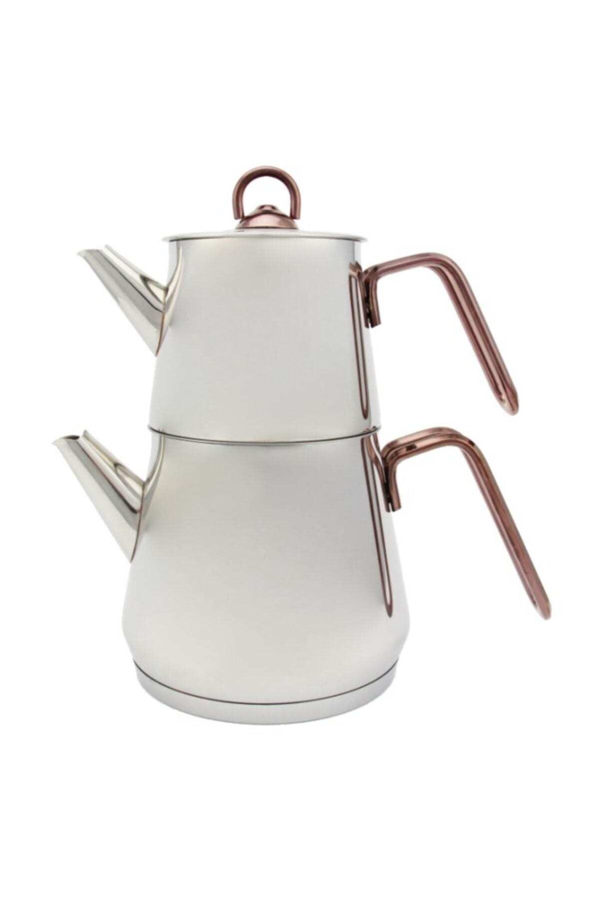 Akdeniz Pyramid Elite Mini size Stainless Steel Teapot Set - Special Series Teapot with Copper Color Metal Handles - MALLTURK