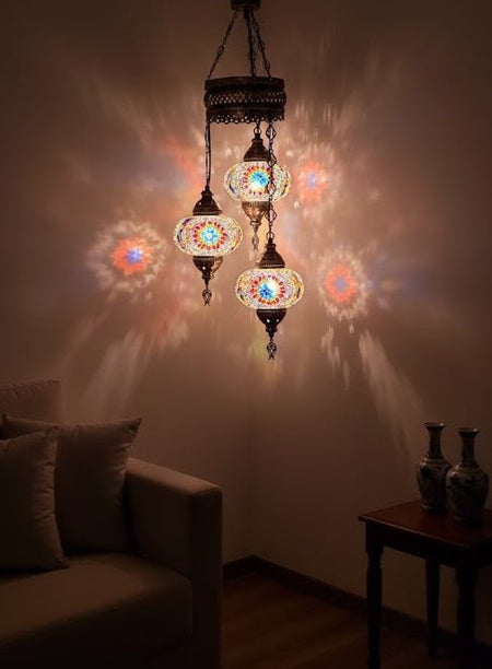 Turkish Mosaic Chandelier – 3 Globe - MALLTURK