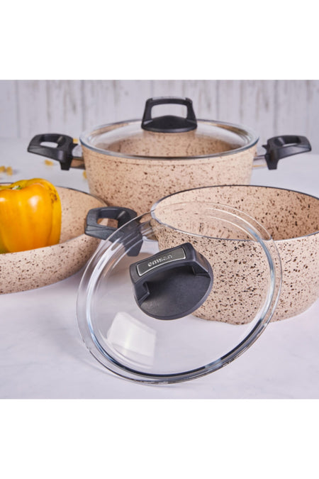 Emsan Oasis Pro 7 Piece Granite Cookware Set Cappuccino - MALLTURK