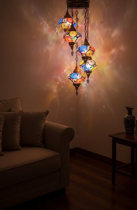 Turkish Mosaic Chandelier – 5 Globe - MALLTURK