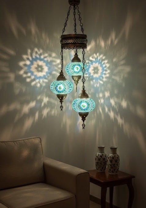 Turkish Mosaic Chandelier – 3 Globe - MALLTURK