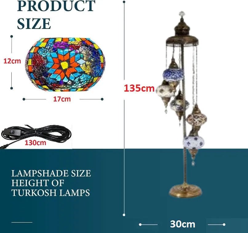 Turkish Mosaic Floor Lamp – 5 Globe - MALLTURK