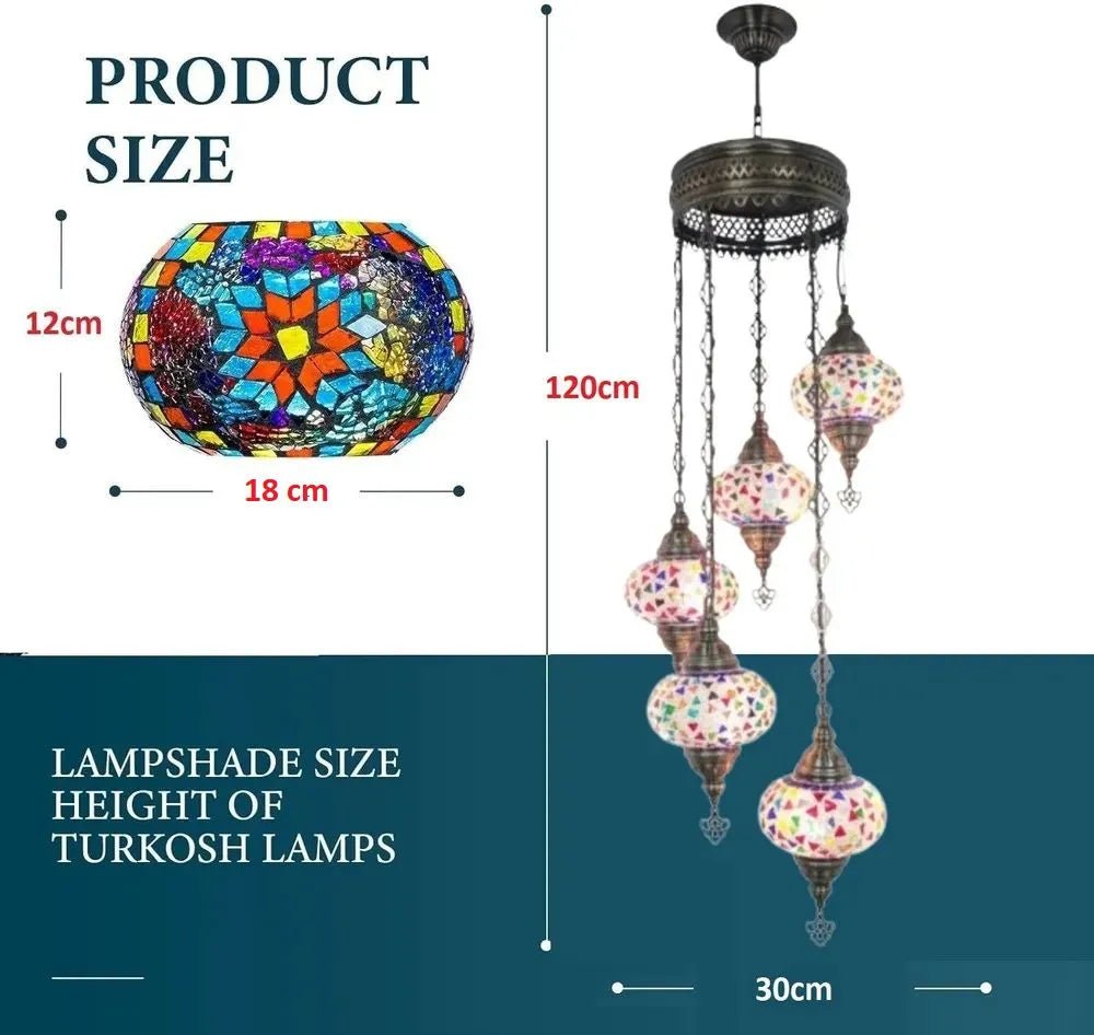 Turkish Mosaic Chandelier – 5 Globe - MALLTURK