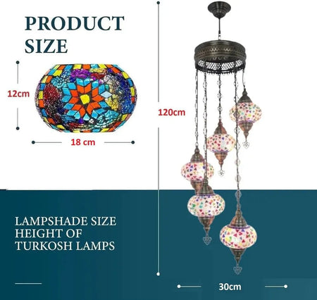 Turkish Mosaic Chandelier – 5 Globe - MALLTURK