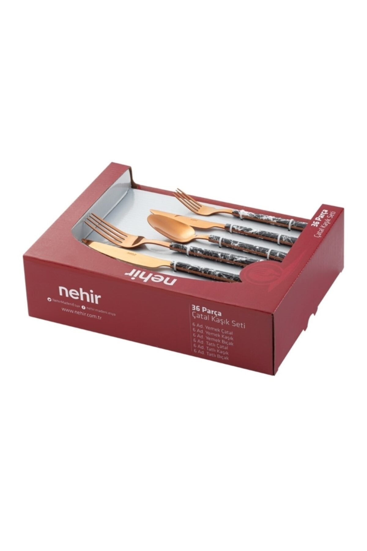 Nehir 36 Piece modern bronz Flatware Set Set 6 Place Setting - MALLTURK