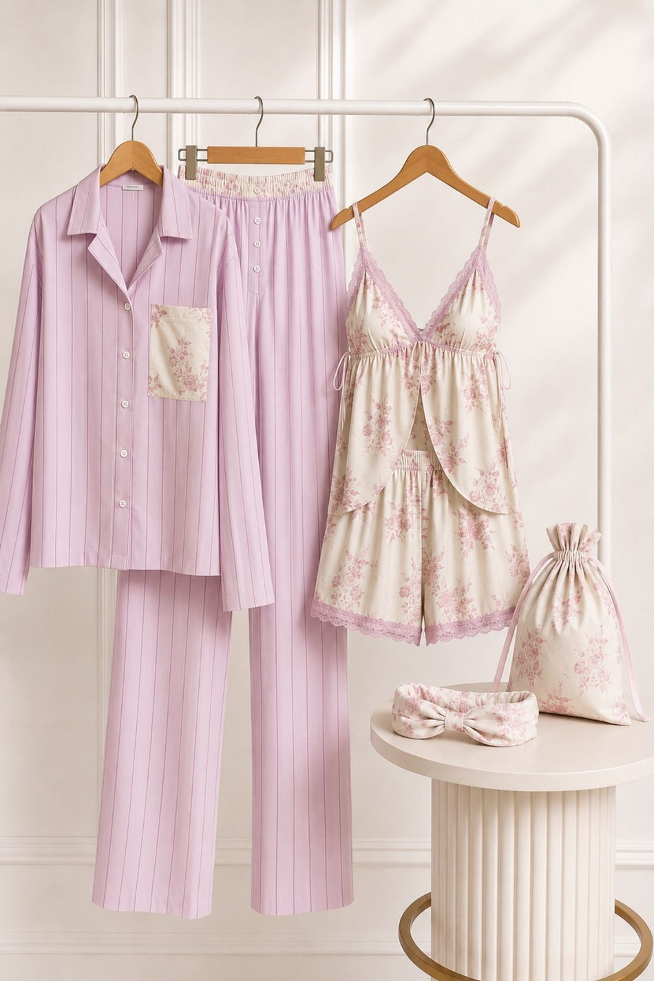 6 Piece Viscose Woven Floral Bridal Homewear Set - MALLTURK