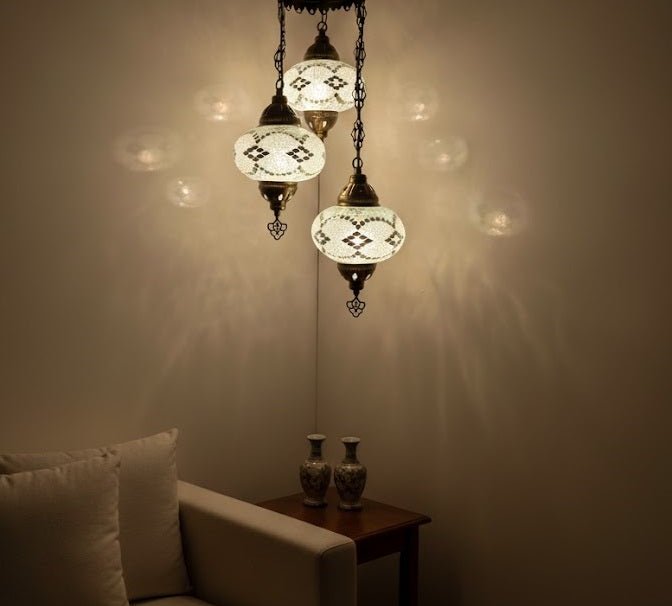 Turkish Mosaic Chandelier – 3 Globe - MALLTURK