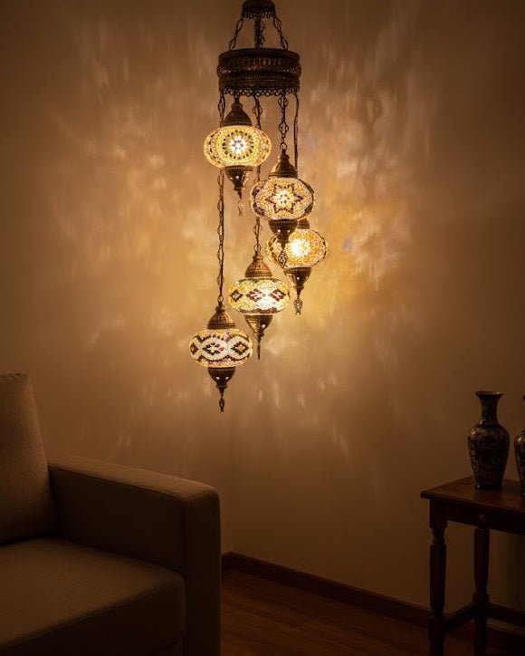 Turkish Mosaic Chandelier – 5 Globe - MALLTURK