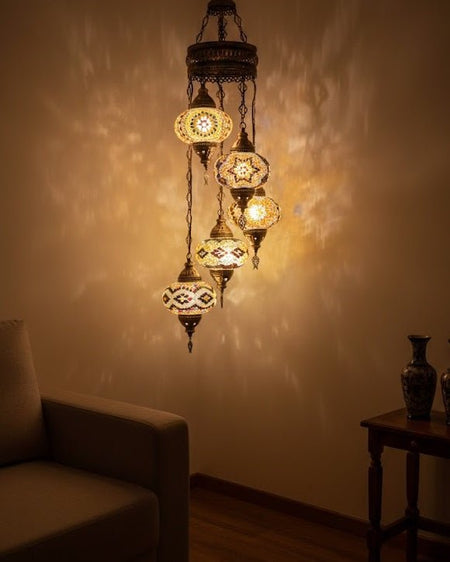 Turkish Mosaic Chandelier – 5 Globe - MALLTURK