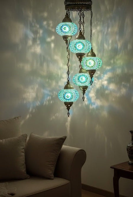 Turkish Mosaic Chandelier – 5 Globe - MALLTURK