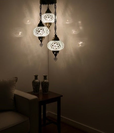 Turkish Mosaic Chandelier – 3 Globe - MALLTURK