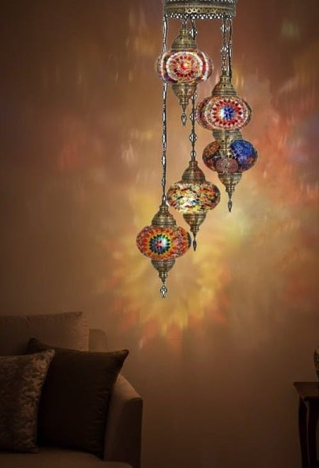 Turkish Mosaic Chandelier – 5 Globe - MALLTURK