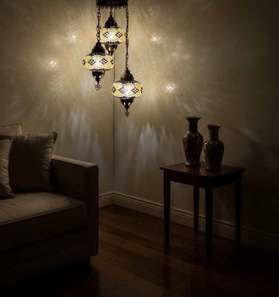 Turkish Mosaic Chandelier – 3 Globe - MALLTURK