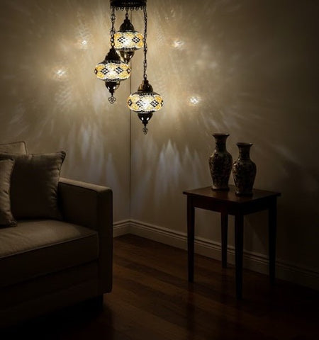 Turkish Mosaic Chandelier – 3 Globe - MALLTURK