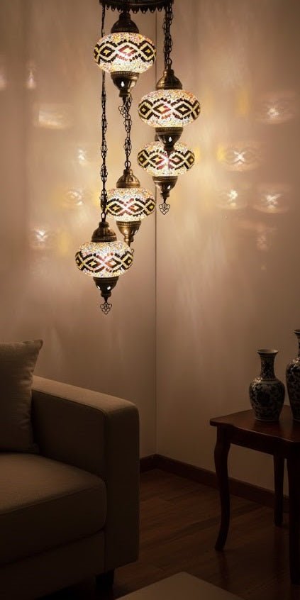 Turkish Mosaic Chandelier – 5 Globe - MALLTURK