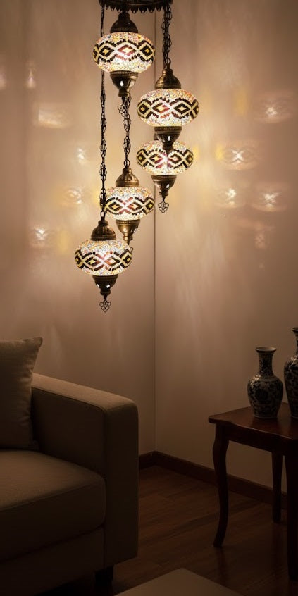 Turkish Mosaic Chandelier – 5 Globe