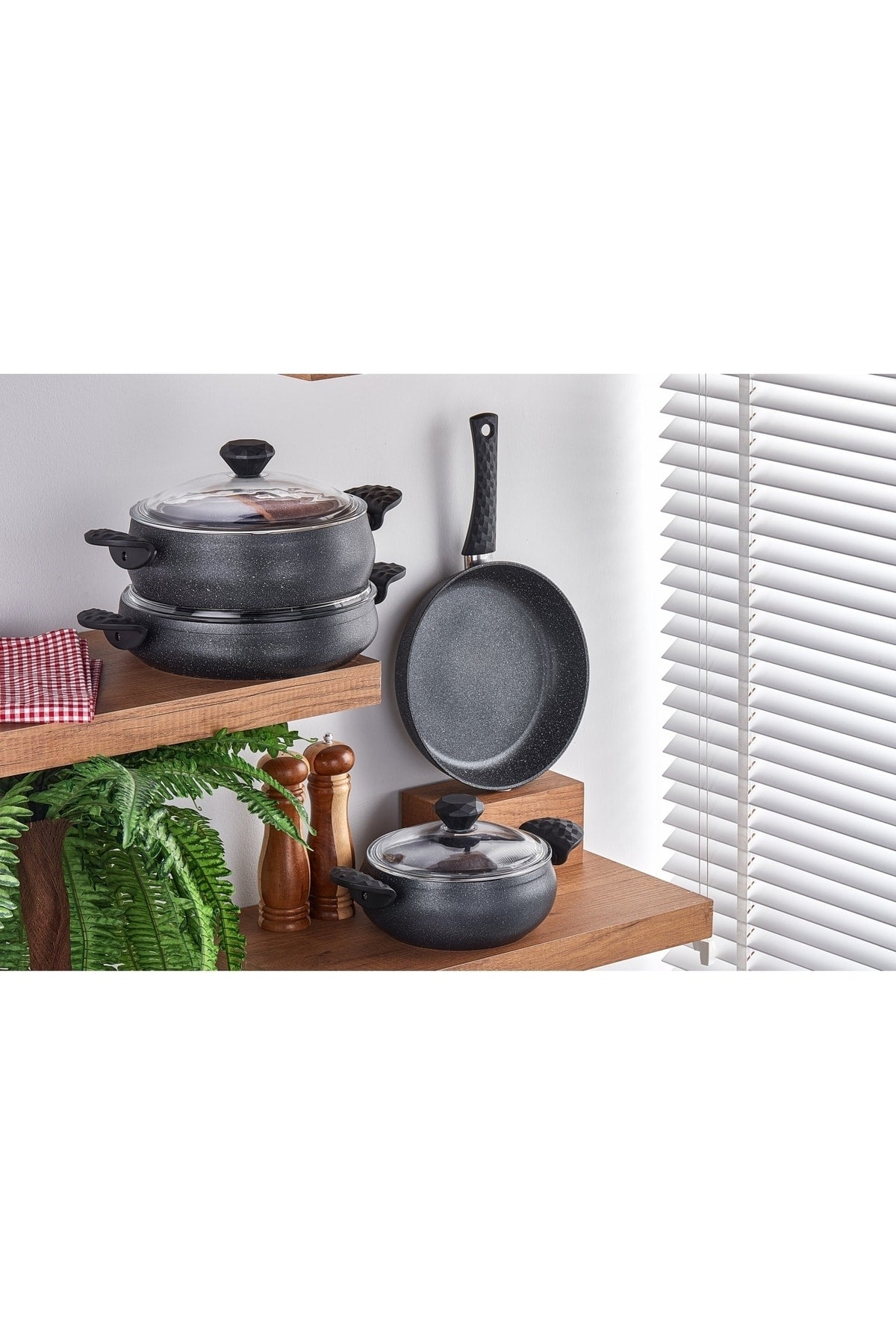 Tac Stone Tombik 7 Piece Cookware Set Uzay Grisi - MALLTURK