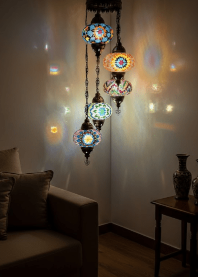 Turkish Mosaic Chandelier – 5 Globe - MALLTURK