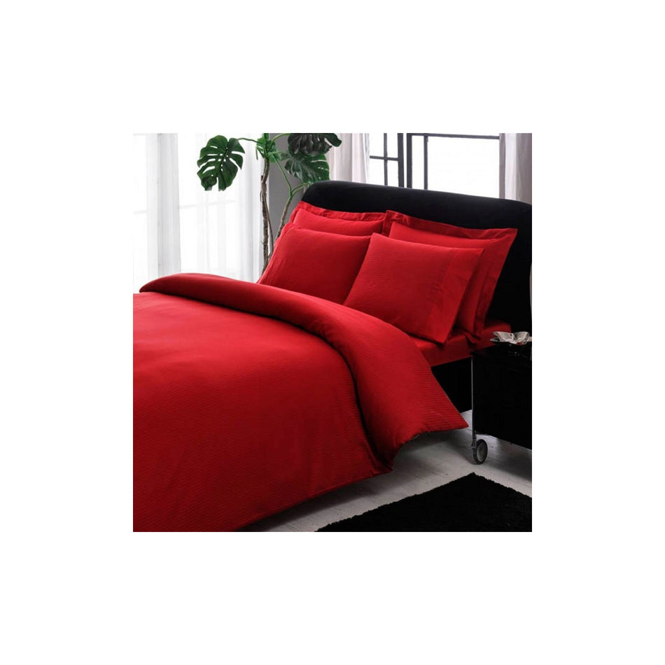 Tac Stripe Premium Basic Double Duvet Cover Set Red - MALLTURK