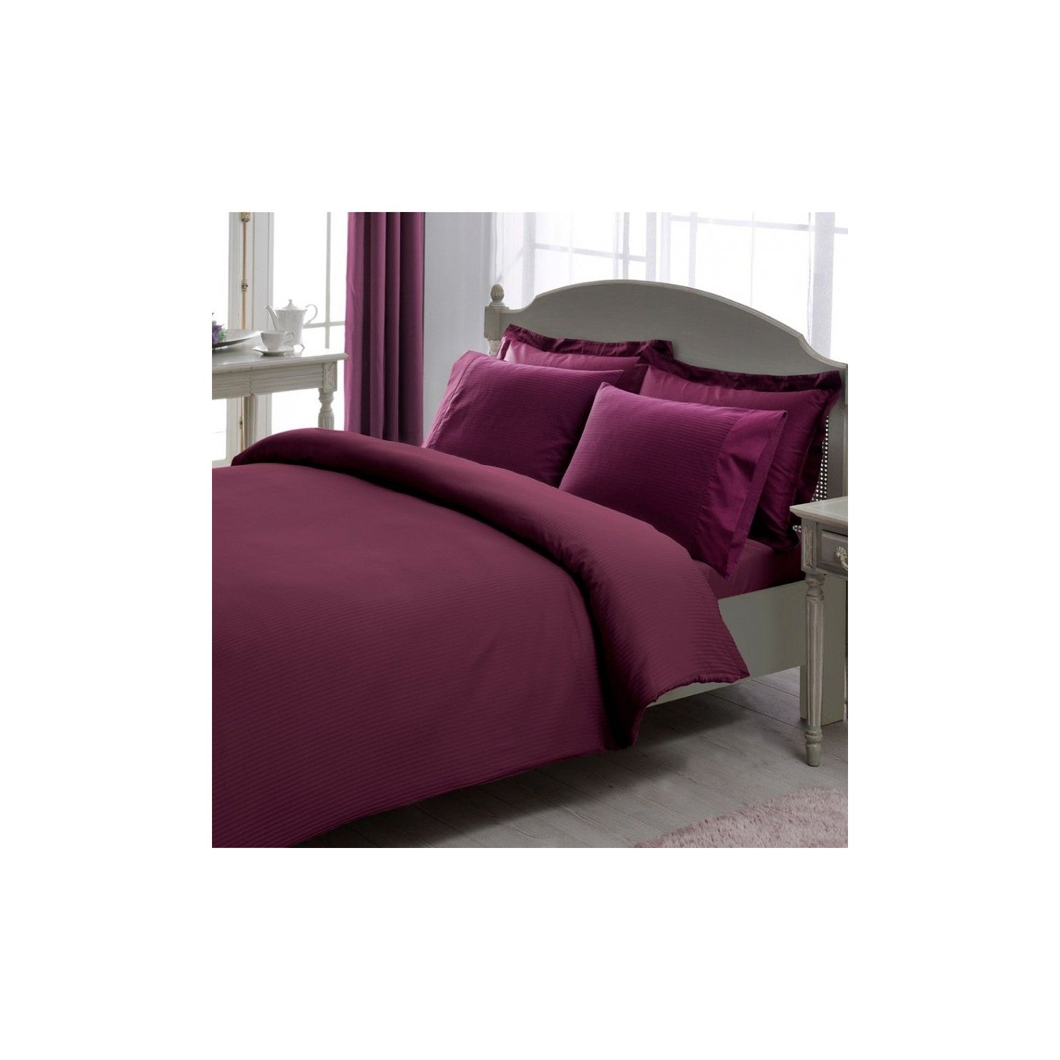 Tac Stripe Premium Basic Double Duvet Cover Set Plum - MALLTURK