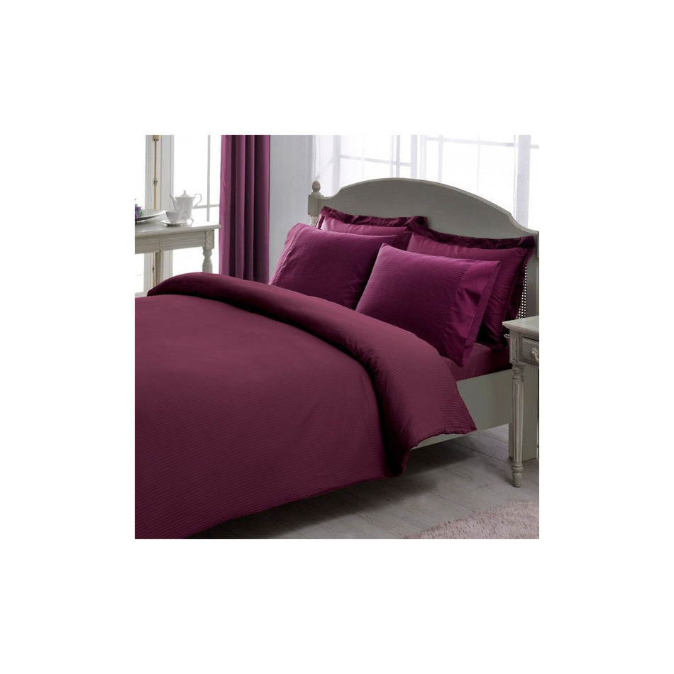 Tac Stripe Premium Basic Double Duvet Cover Set Plum - MALLTURK