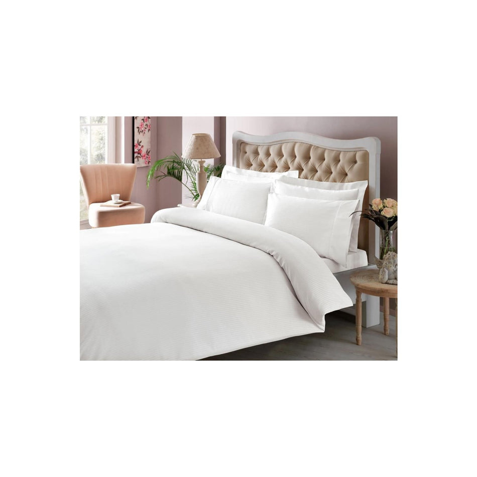 Tac Stripe Premium Basic Double Duvet Cover Set White - MALLTURK