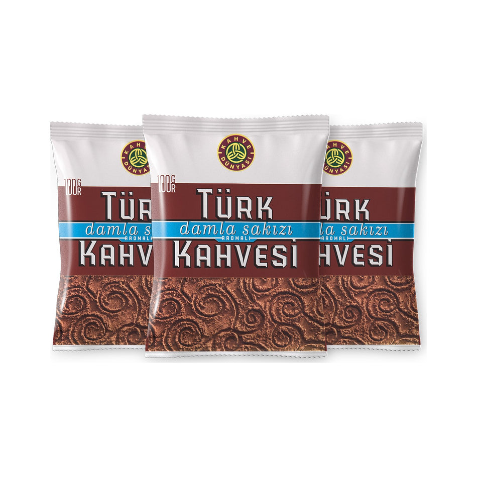 Coffee World 100g Pack of 3 Mastic Gum Flavored Turkish Coffee - Made in Turkiye - MALLTURK