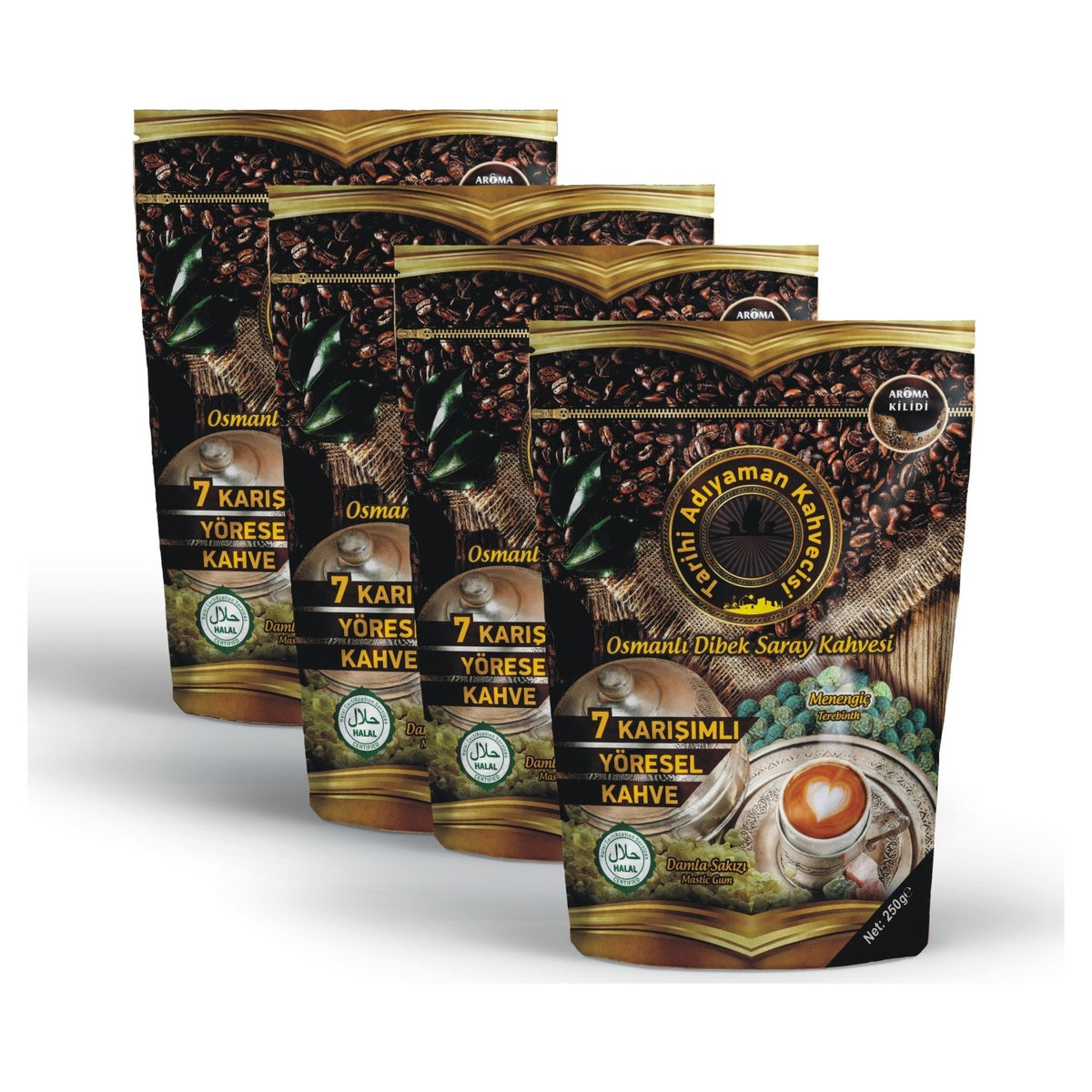 Historic Adiyaman Coffee House - Historic Adiyaman Coffee, Ottoman Dibek Palace Coffee 250 gr (Mastic Flavored) x 4 Pieces - MALLTURK