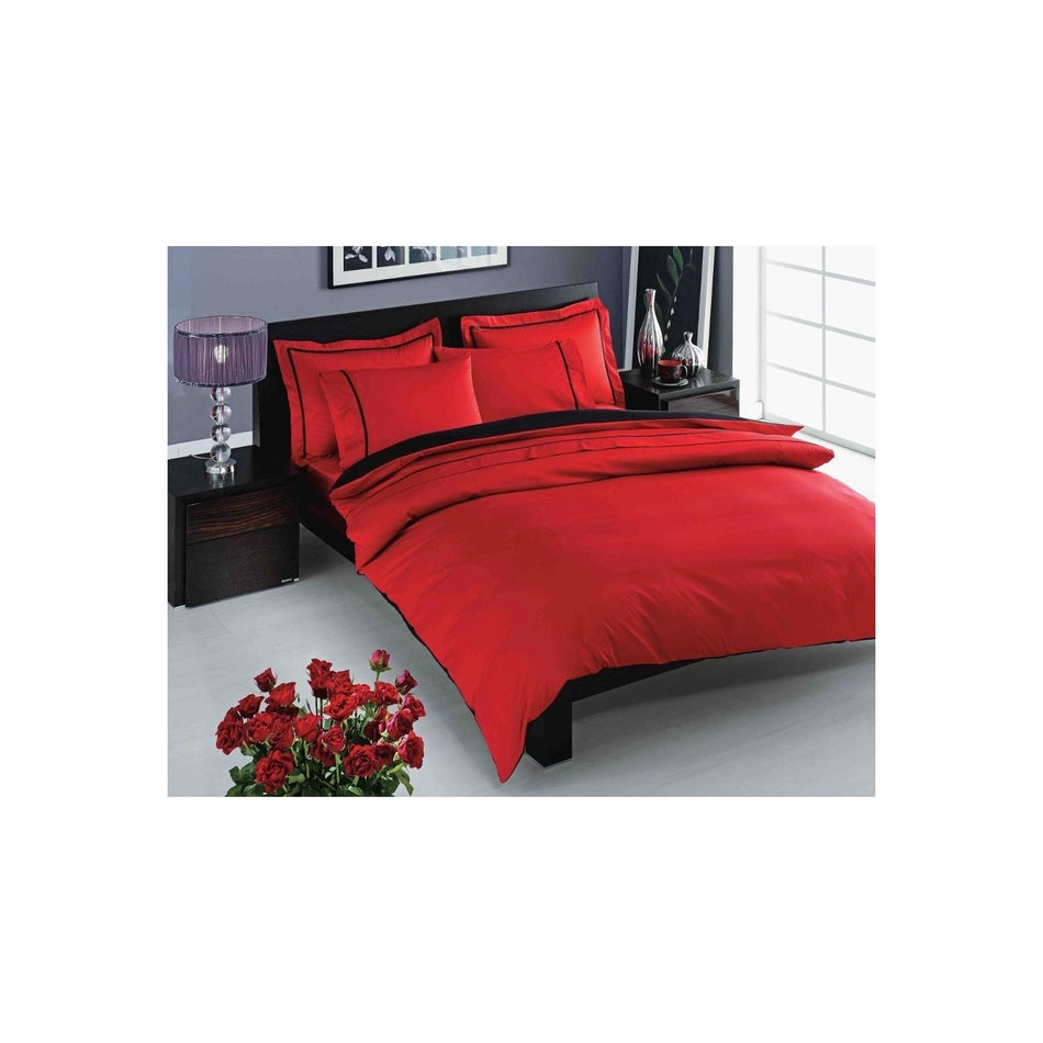 Tac Prestige Sateen Delux Double Duvet Cover Set Red - MALLTURK
