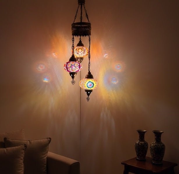 Turkish Mosaic Chandelier – 3 Globe - MALLTURK
