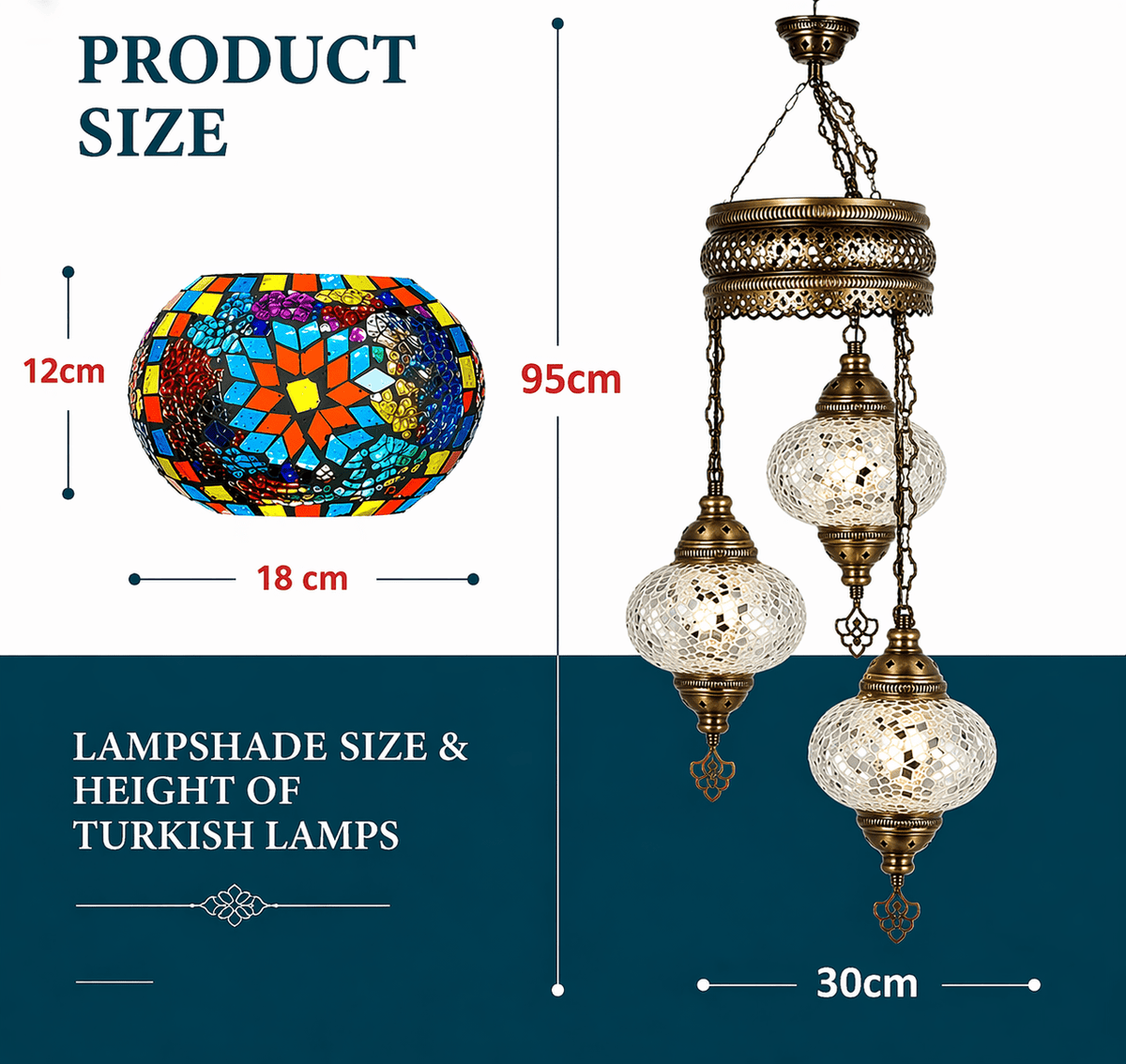 Turkish Mosaic Chandelier – 3 Globe - MALLTURK