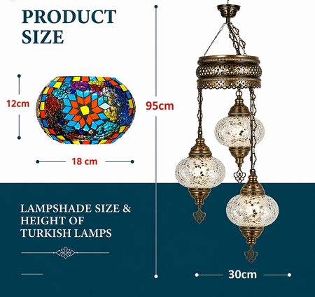Turkish Mosaic Chandelier – 3 Globe - MALLTURK