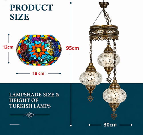 Turkish Mosaic Chandelier – 3 Globe