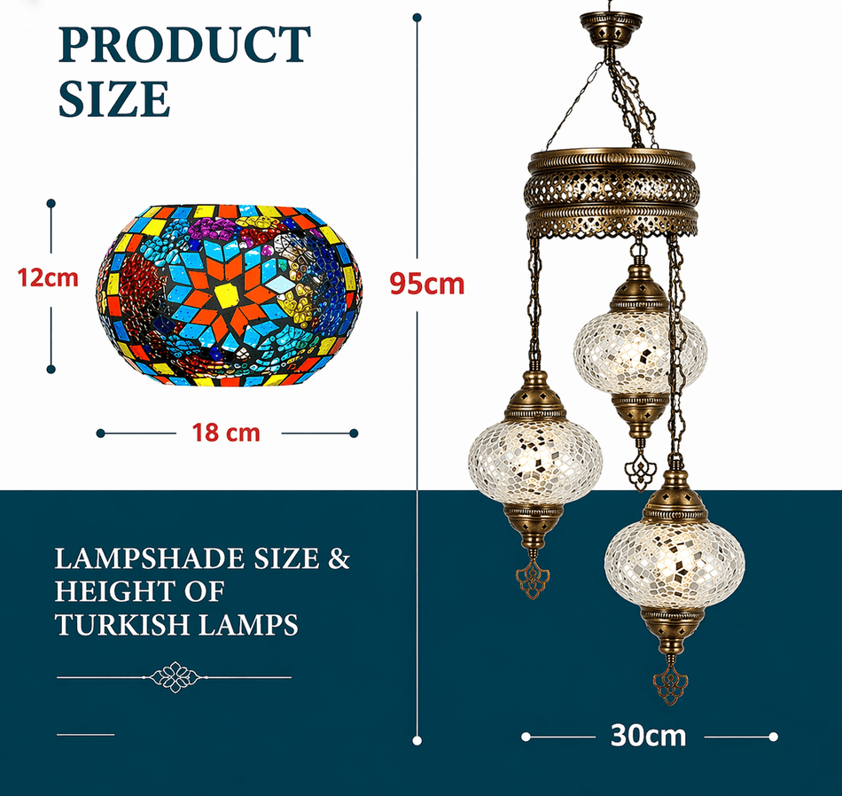 Turkish Mosaic Chandelier – 3 Globe - MALLTURK