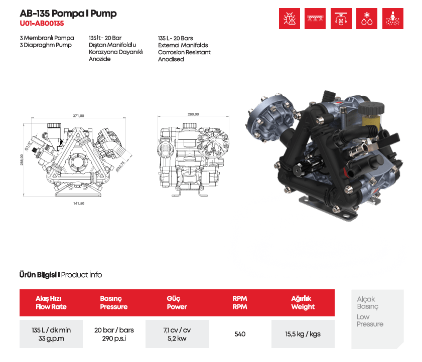 AB-135 3-Diaphragm Pump - MALLTURK