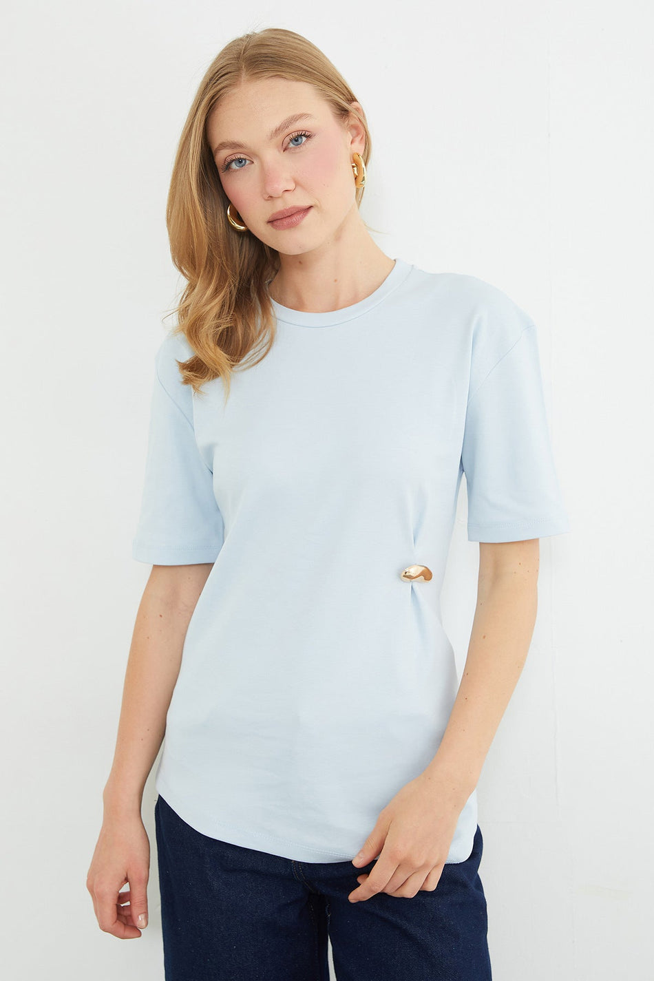 Accessory Detailed Draped T-Shirt - MALLTURK