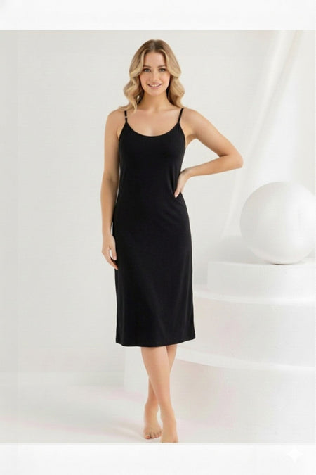 Adjustable Drawstring Strap Long Dress Lining Underskirt Black - MALLTURK