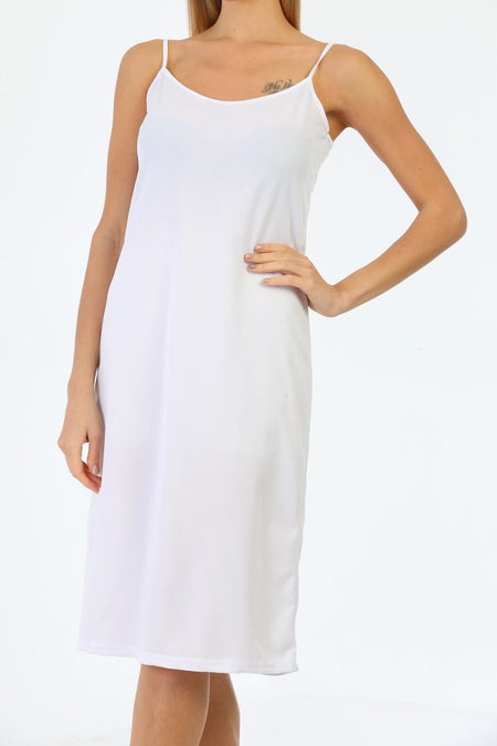 Adjustable Drawstring Strap Long Dress Lining Underskirt White - MALLTURK