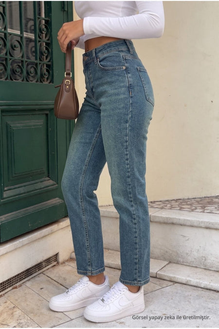 Ankle Length Straight Fit Jeans Dark Blue - MALLTURK