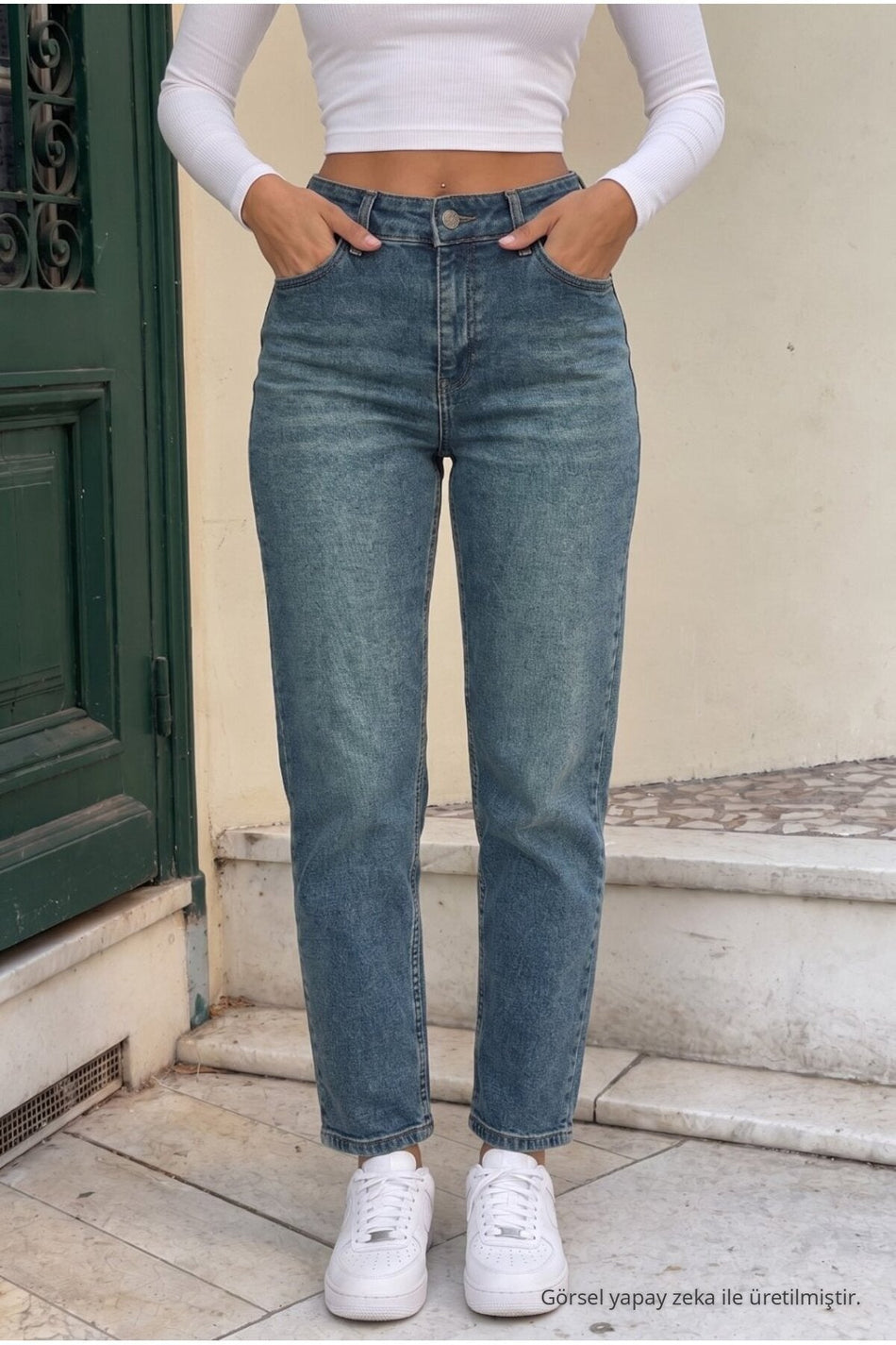 Ankle Length Straight Fit Jeans Dark Blue - MALLTURK