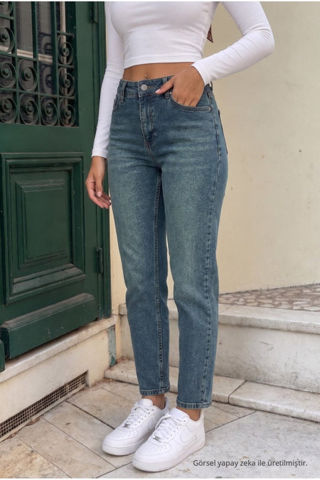 Ankle Length Straight Fit Jeans Dark Blue - MALLTURK